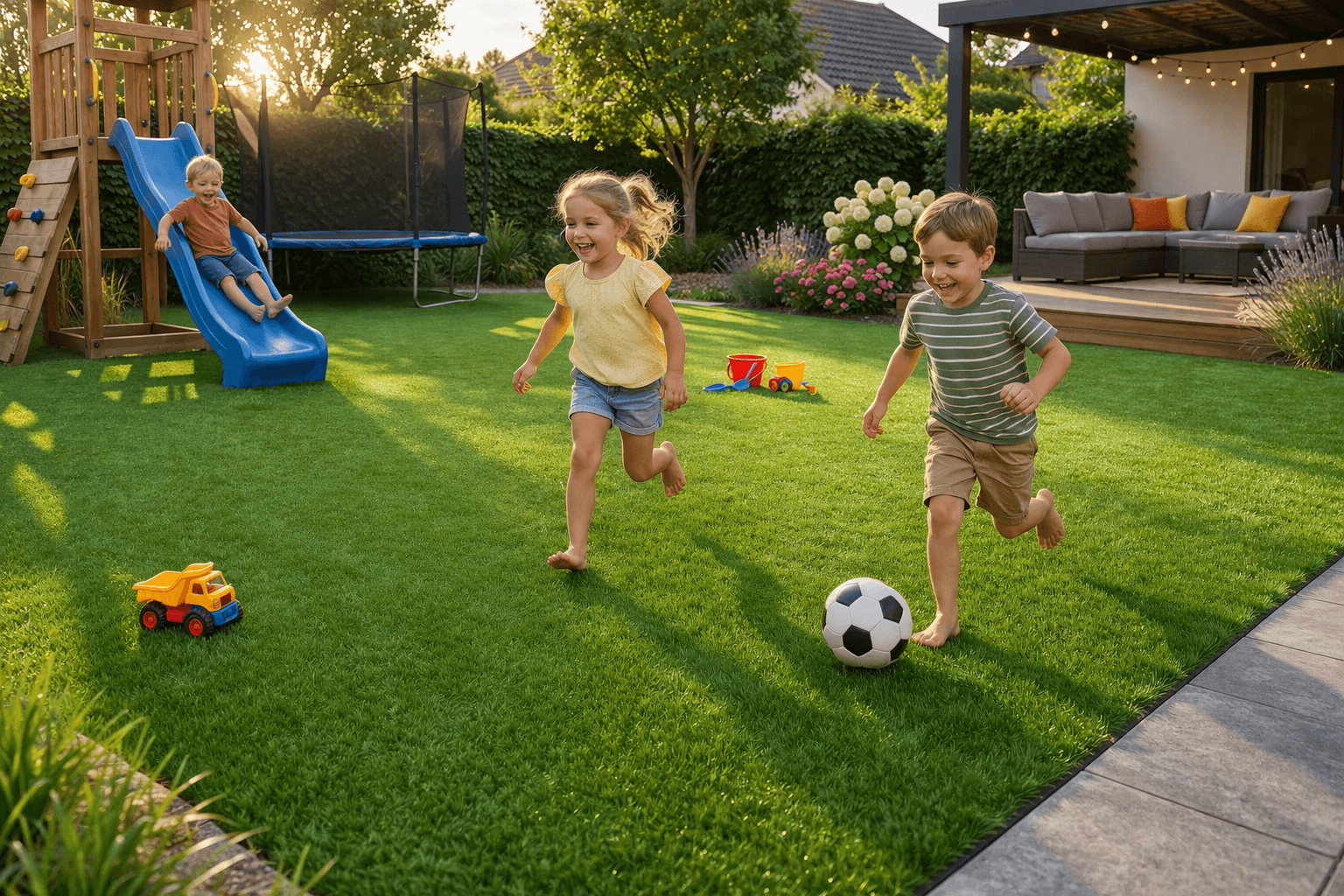 kunstrasen für spielende kinder und familien